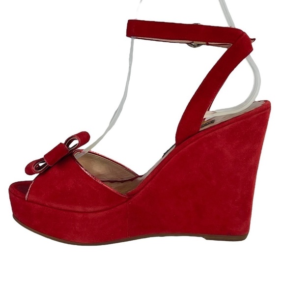 MARC JACOBS PEEP TOE FLOWER EMBELLISHED SUEDE WEDGE SANDAL HEELS - Picture 3 of 14